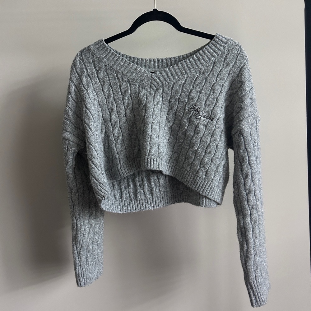 BDG Gray V-Neck Cable Knit Sweater